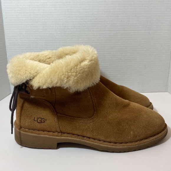 Ugg Women’s Naiyah Lace-Back Genuine Shearling Suede boots Chestnut Size 10 - Picture 4 of 11